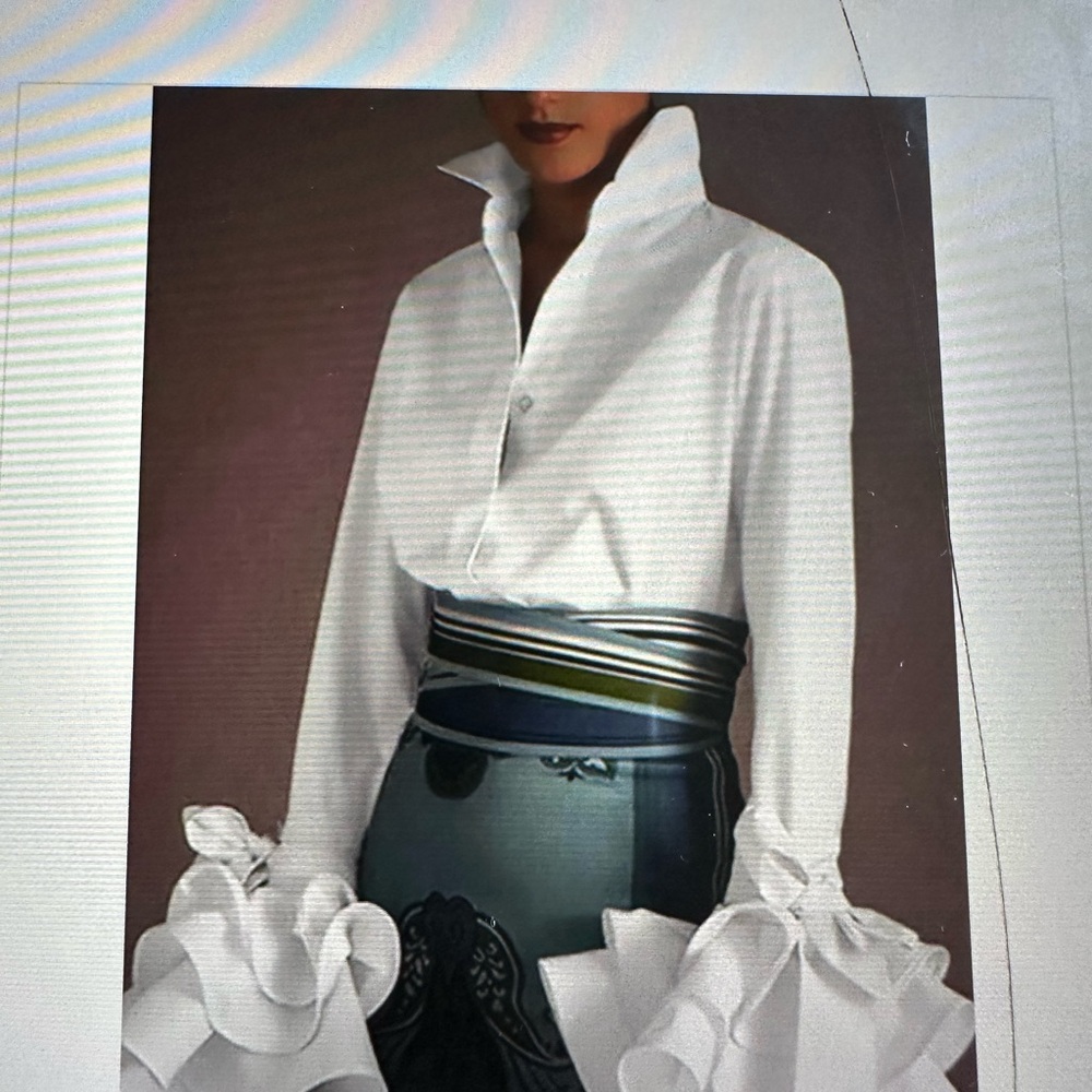Elegant White Blouse with Ruffled Sleeves